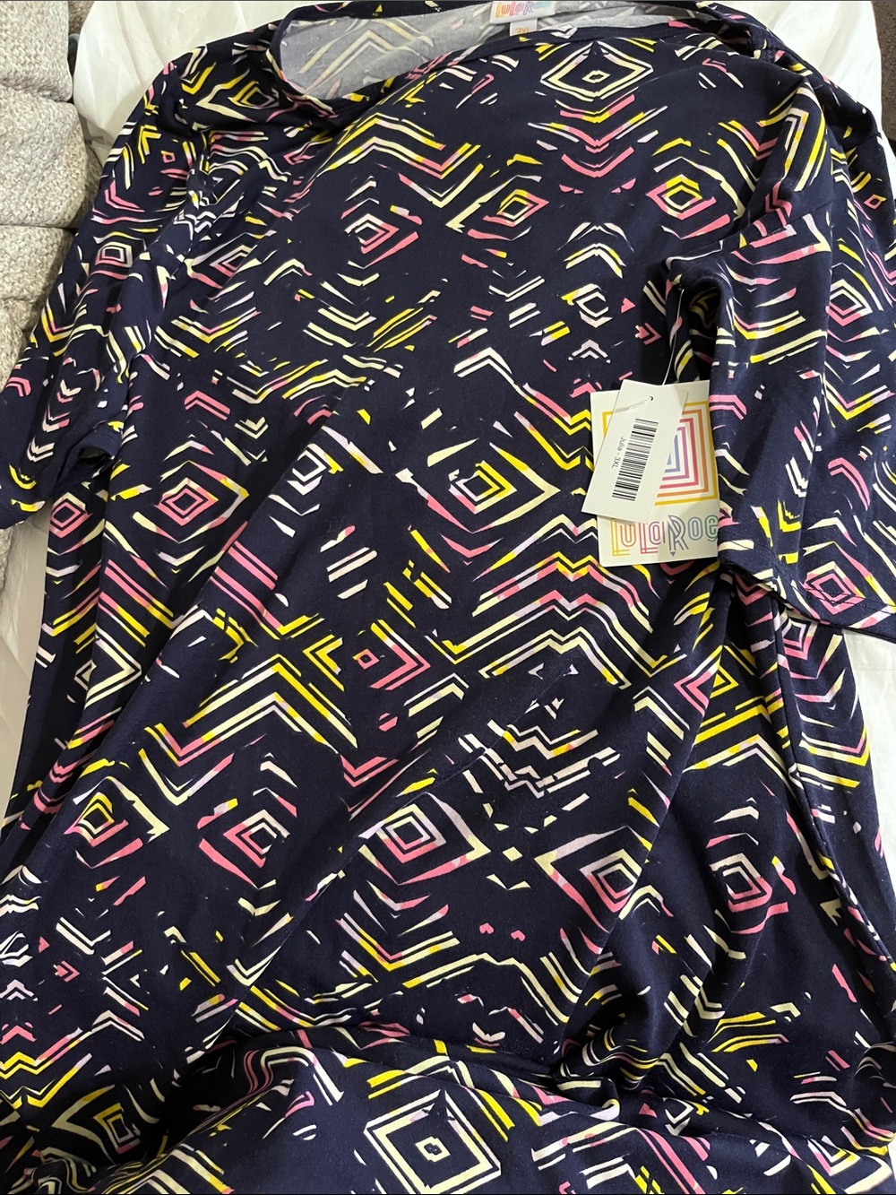 LuLaRoe Women’s Geometric Shirt /Dress - Navy with Pink & Yellow